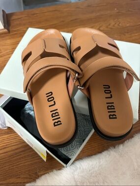 Bibi Lou Tan Leather Slide Sandals